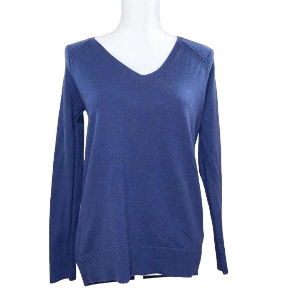 GAP Merino Wool Blend Sweater XS Long Sleeve Pullover‎ Blue Knit Soft V Neck